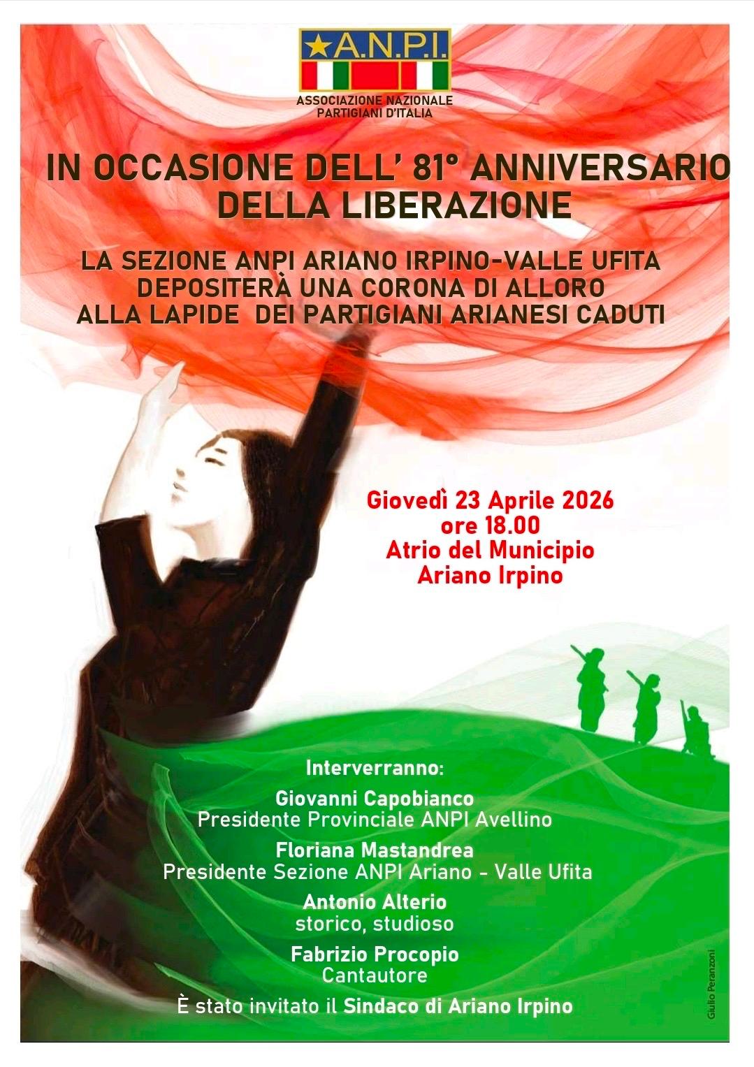 Ad Ariano una corona di alloro ricorderà i partigiani caduti durante la Resistenza
