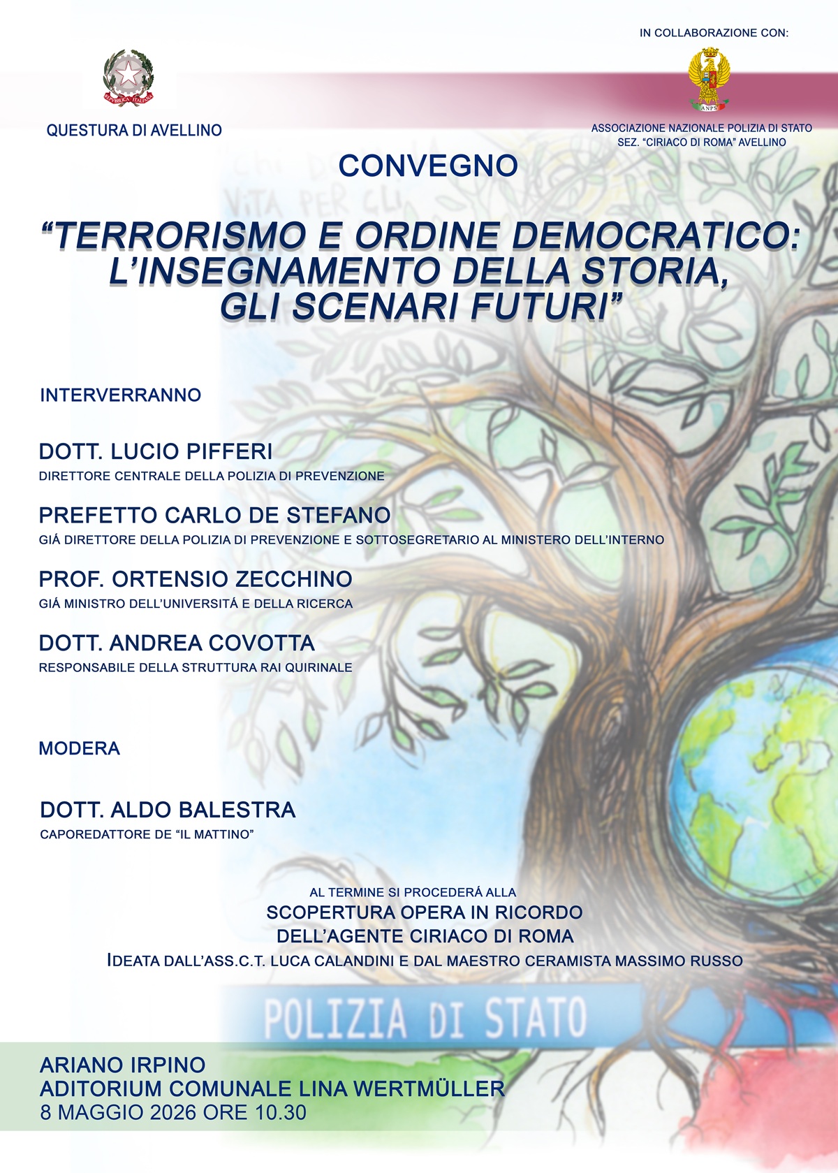 “Terrorismo e ordine democratico: l’insegnamento della storia, gli scenari futuri”- Ad Ariano il convegno della Polizia di Stato